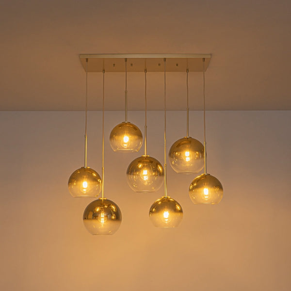 Chandelierias-Sculptural 7-Light Multi-globe Ombre Mirror Glass Linear Chandelier-Chandeliers-Gold-