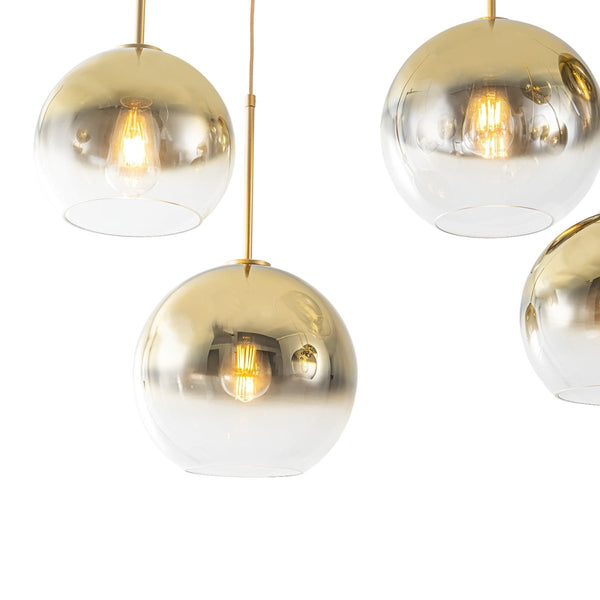 Chandelierias-Sculptural 7-Light Multi-globe Ombre Mirror Glass Linear Chandelier-Chandeliers-Gold-