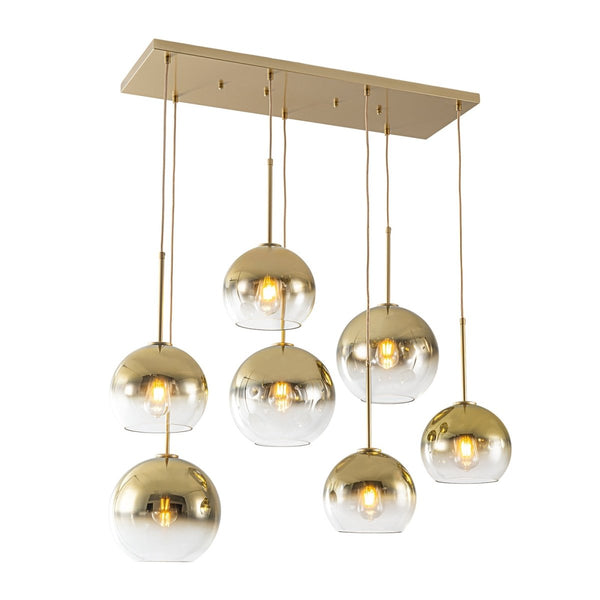 Chandelierias-Sculptural 7-Light Multi-globe Ombre Mirror Glass Linear Chandelier-Chandeliers-Gold-