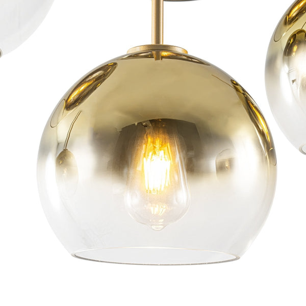 Chandelierias-Sculptural 7-Light Multi-globe Ombre Mirror Glass Linear Chandelier-Chandeliers-Gold-