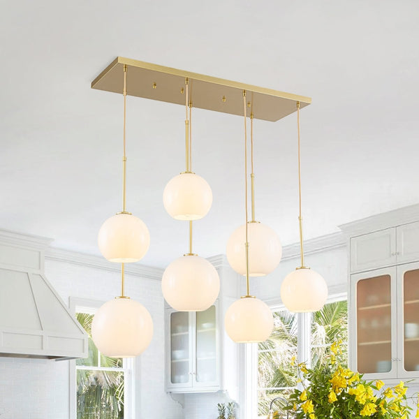 Chandelierias-Sculptural 7-Light Multi Glossy Glass Chandelier-Chandeliers-Gold-