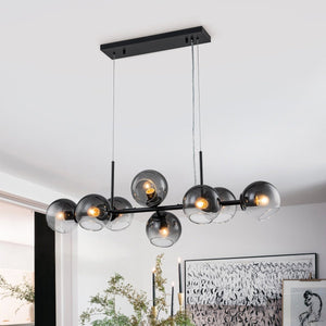 Chandelierias-Sculptural 8-Light Staggered Gradient Glass Island Chandelier-Chandeliers-Black-Grey Gradient