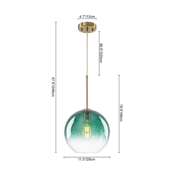 Chandelierias-Sculptural Gradient Tinted Glass Globe Single Pendant-Pendants-Emerald Green-