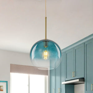 Chandelierias-Sculptural Gradient Tinted Glass Globe Single Pendant-Pendants-Teal Blue-