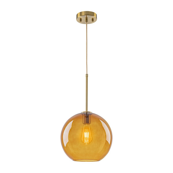 Chandelierias-Sculptural Solid Colored Glass Globe Single Pendant-Pendants-Warm Amber-
