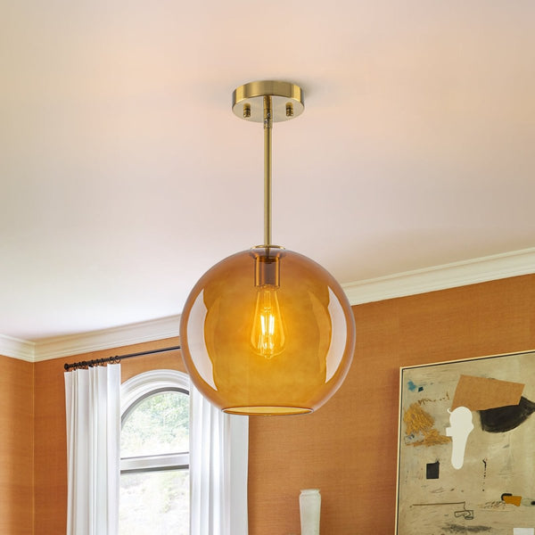 Chandelierias-Sculptural Solid Colored Glass Globe Single Pendant-Pendants-Warm Amber-