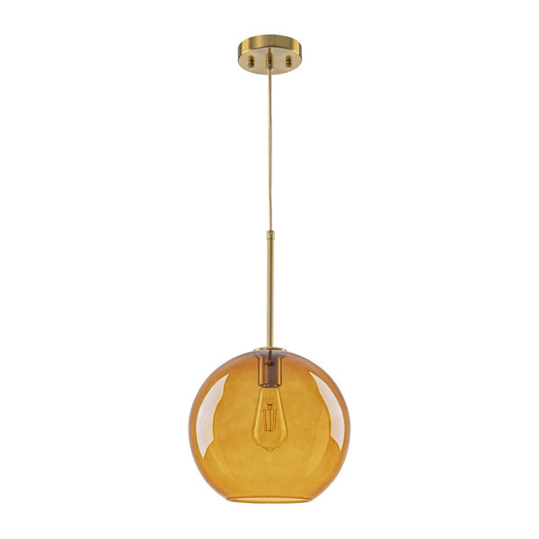 Chandelierias-Sculptural Solid Colored Glass Globe Single Pendant-Pendants-Warm Amber-