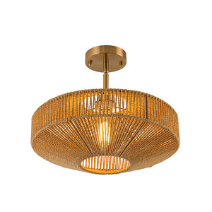 Chandelierias - Single - Light Gyro - Shape Woven Hemp Rope Semi - Flush Mount - Semi Flush - Brass - 