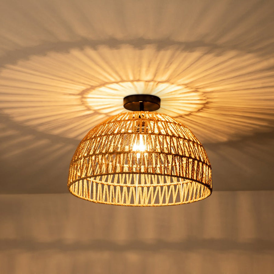 Chandelierias-Single-Light Woven Rattan Dome Pendant-Pendant-Brown-