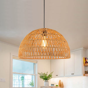 Chandelierias-Single-Light Woven Rattan Dome Pendant-Pendant-Brown-