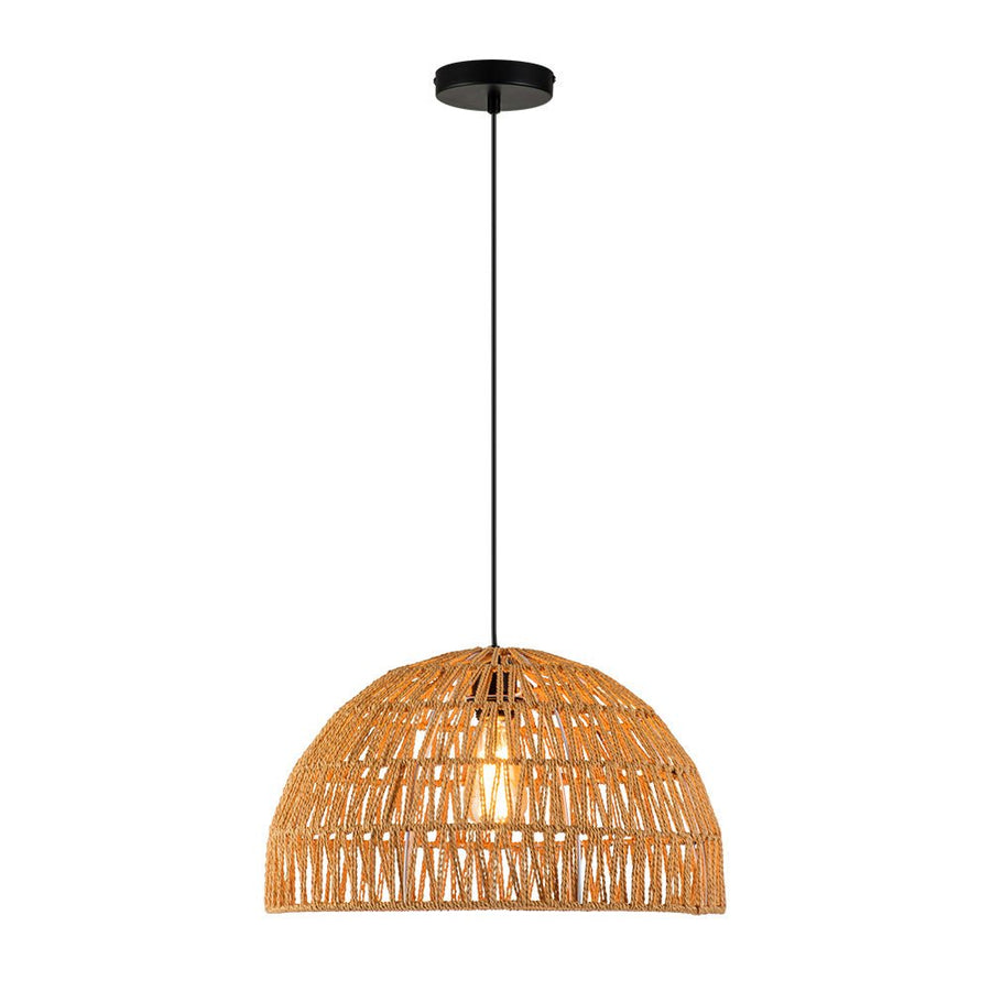 Chandelierias-Single-Light Woven Rattan Dome Pendant-Pendant-Brown-