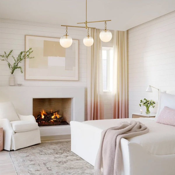 Chandelierias - Sleek Modern Linear 3 - Light Milk Glass Drape Chandelier - Chandeliers - Brass - 