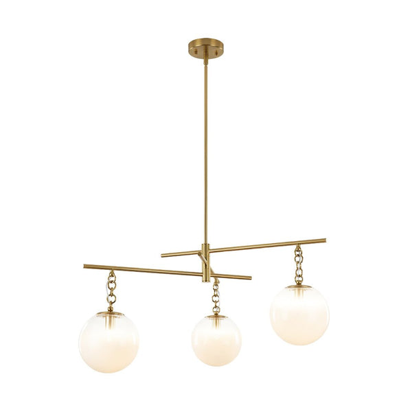 Chandelierias - Sleek Modern Linear 3 - Light Milk Glass Drape Chandelier - Chandeliers - Brass - 