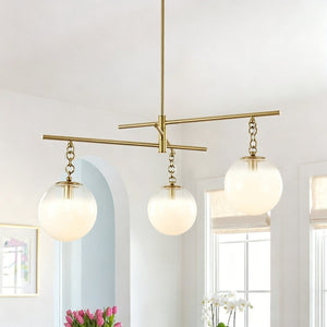 Chandelierias - Sleek Modern Linear 3 - Light Milk Glass Drape Chandelier - Chandeliers - Brass - 