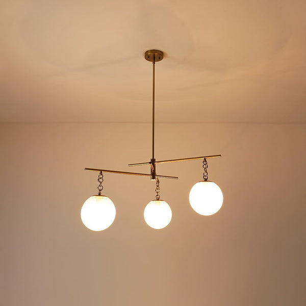 Chandelierias - Sleek Modern Linear 3 - Light Milk Glass Drape Chandelier - Chandeliers - Brass - 