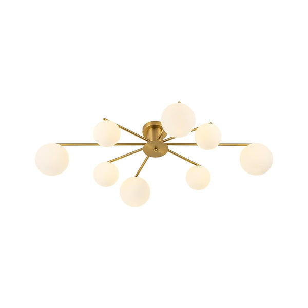 Chandelierias-Sputnik Brass 8-Light Frosted Glass Sphere Semi-flush Mount-Semi Flush-Brass-