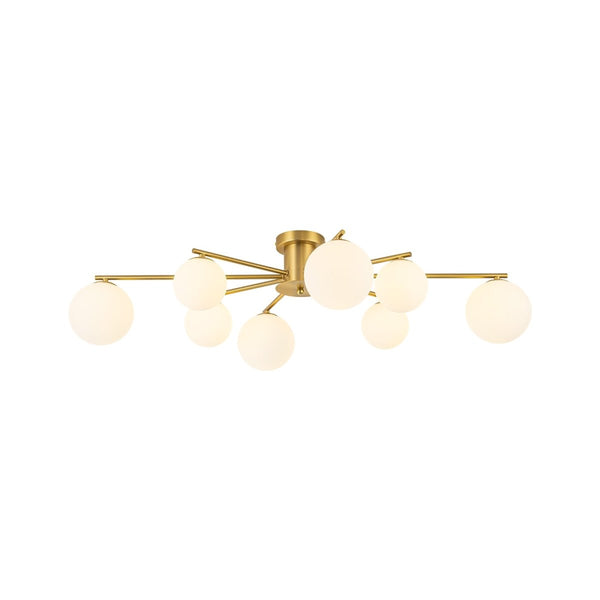 Chandelierias-Sputnik Brass 8-Light Frosted Glass Sphere Semi-flush Mount-Semi Flush-Brass-
