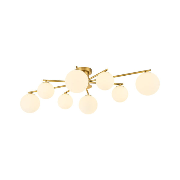 Chandelierias-Sputnik Brass 8-Light Frosted Glass Sphere Semi-flush Mount-Semi Flush-Brass-