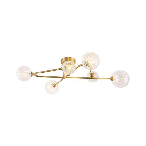 Chandelierias-Sputnik Brass Fluted Glass Bubble Linear Semi-flush Mount-Flush Mount-Brass-