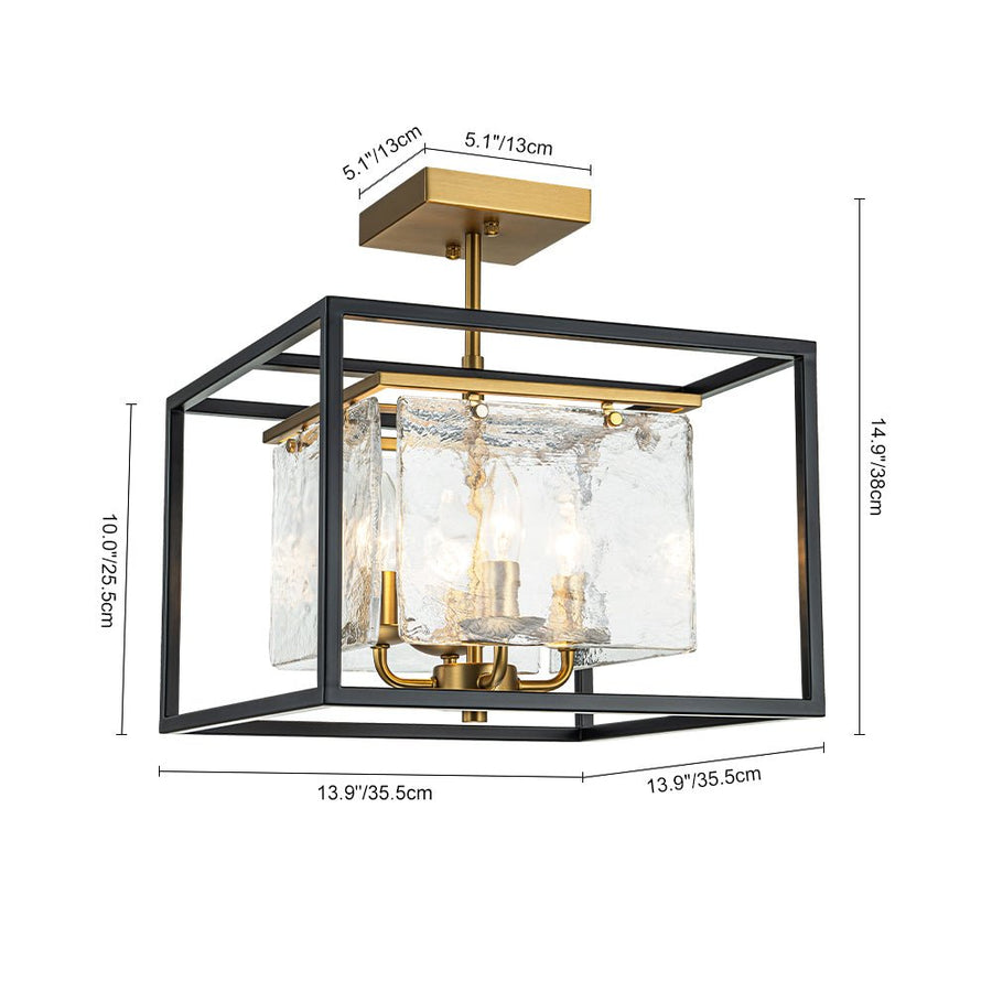 Chandelierias-Square 4-Light Handcrafted Glass Layered Semi-Flush Mount-Semi Flush-4 Bulbs-