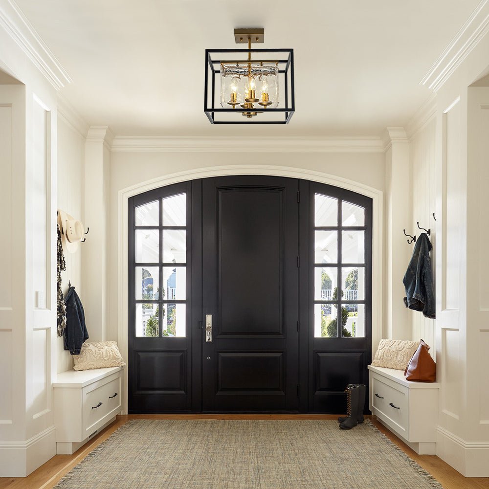 Square 4-Light Handcrafted Glass Layered Semi-Flush Mount | Chandelierias