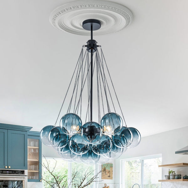 Chandelierias - Statement Cluster 3 - Light Gradient Colored Glass Chandelier - Chandelier - Sky - blue - 