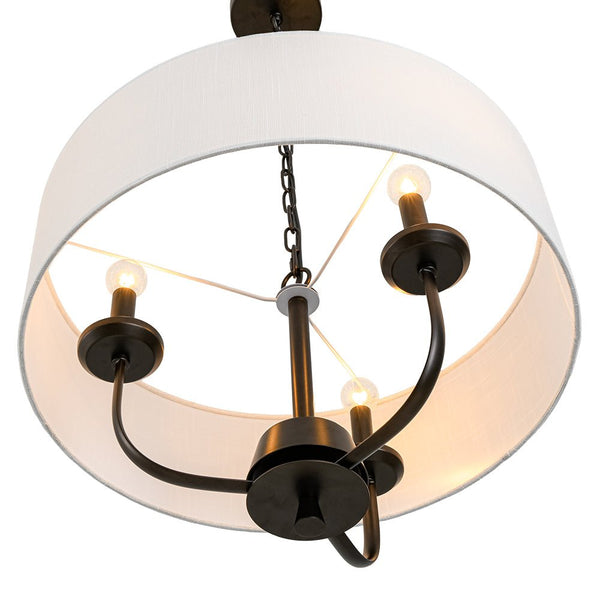 Chandelierias - Traditional 3 - Light Candle - style Fabric Drum Pendant - Pendant - Matte Black - 