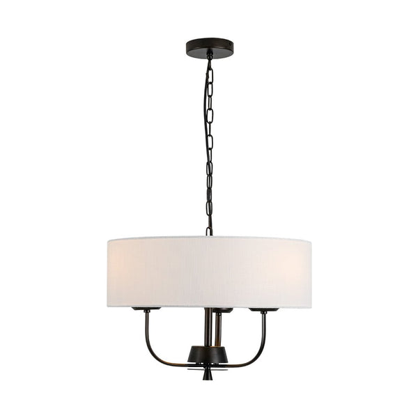 Chandelierias - Traditional 3 - Light Candle - style Fabric Drum Pendant - Pendant - Matte Black - 