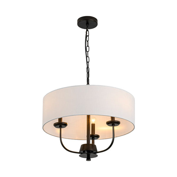 Chandelierias - Traditional 3 - Light Candle - style Fabric Drum Pendant - Pendant - Matte Black - 