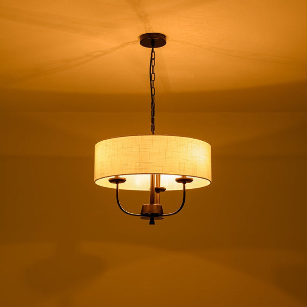Chandelierias - Traditional 3 - Light Candle - style Fabric Drum Pendant - Pendant - Matte Black - 