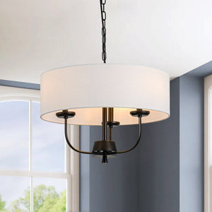 Chandelierias - Traditional 3 - Light Candle - style Fabric Drum Pendant - Pendant - Matte Black - 
