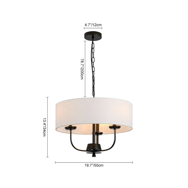 Chandelierias - Traditional 3 - Light Candle - style Fabric Drum Pendant - Pendant - Matte Black - 