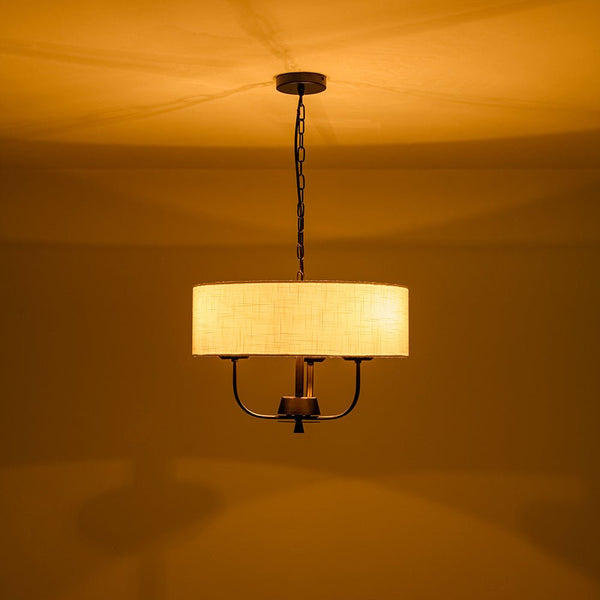 Chandelierias - Traditional 3 - Light Candle - style Fabric Drum Pendant - Pendant - Matte Black - 