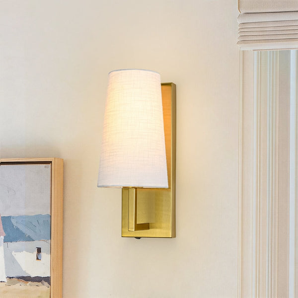 Chandelierias-Transitional 1-Light Slim Tapered Linen Fabric Wall Sconce-Wall Light-Aged Brass-