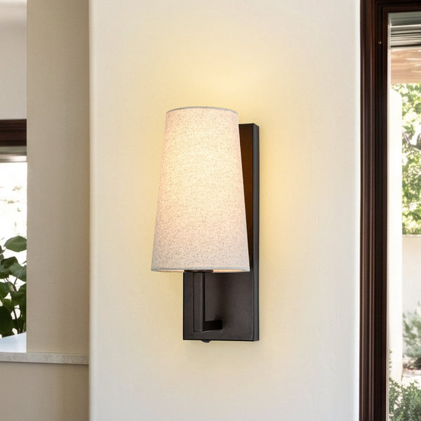 Chandelierias-Transitional 1-Light Slim Tapered Linen Fabric Wall Sconce-Wall Light-Oil-rubbed Bronze-