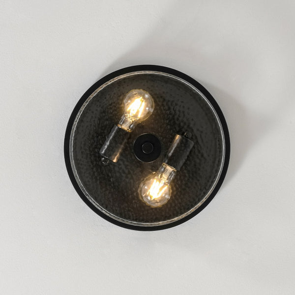 Chandelierias-Transitional 2-Light Hand hammered Glass Drum Flush Mount-Flush Mount-Matte Black-