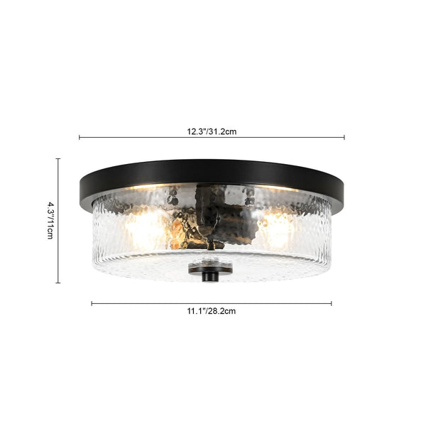 Chandelierias-Transitional 2-Light Hand hammered Glass Drum Flush Mount-Flush Mount-Matte Black-