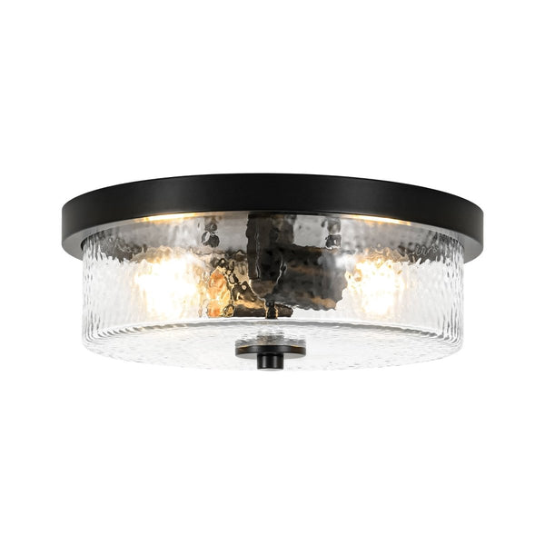 Chandelierias-Transitional 2-Light Hand hammered Glass Drum Flush Mount-Flush Mount-Matte Black-