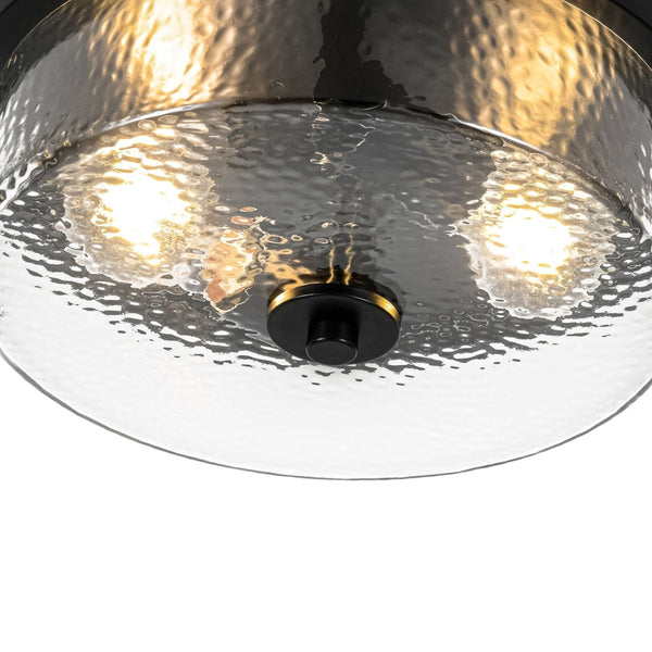 Chandelierias-Transitional 2-Light Hand hammered Glass Drum Flush Mount-Flush Mount-Matte Black-