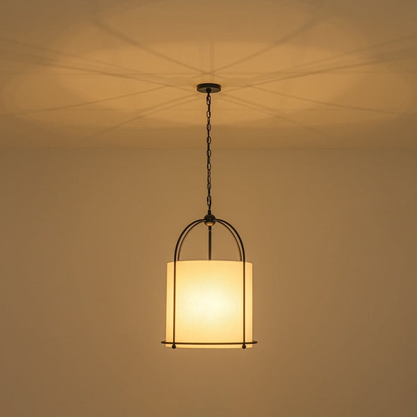 Chandelierias-Transitional 3-Light Cylindrical Linen Arched Metal Lantern Pendant-Pendants-18.1 in-