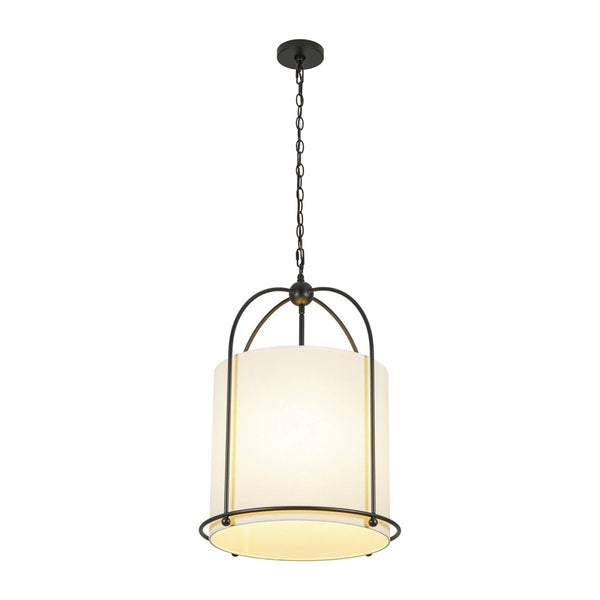 Chandelierias-Transitional 3-Light Cylindrical Linen Arched Metal Lantern Pendant-Pendants-18.1 in-