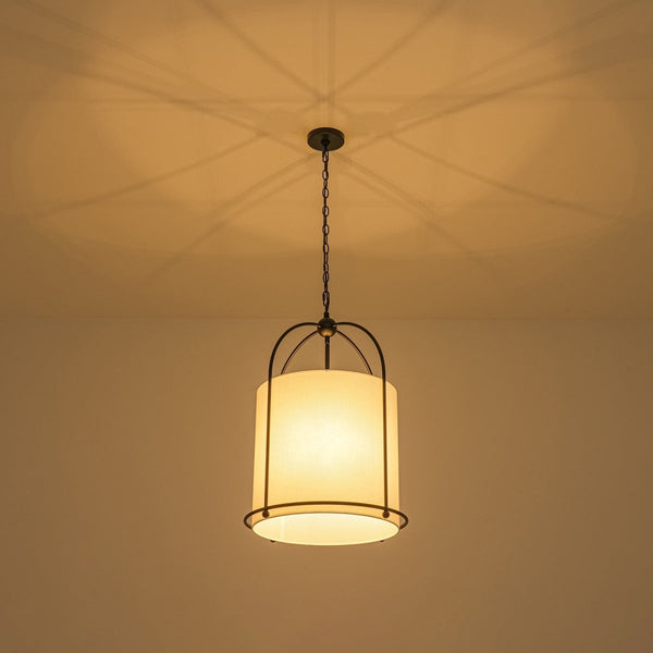 Chandelierias-Transitional 3-Light Cylindrical Linen Arched Metal Lantern Pendant-Pendants-18.1 in-
