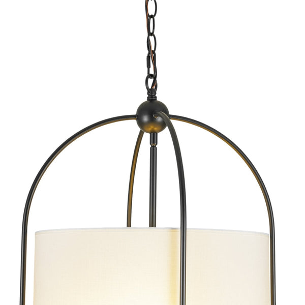 Chandelierias-Transitional 3-Light Cylindrical Linen Arched Metal Lantern Pendant-Pendants-18.1 in-
