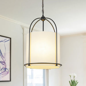 Chandelierias-Transitional 3-Light Cylindrical Linen Arched Metal Lantern Pendant-Pendants-18.1 in-