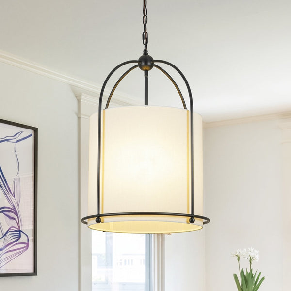 Chandelierias-Transitional 3-Light Cylindrical Linen Arched Metal Lantern Pendant-Pendants-18.1 in-