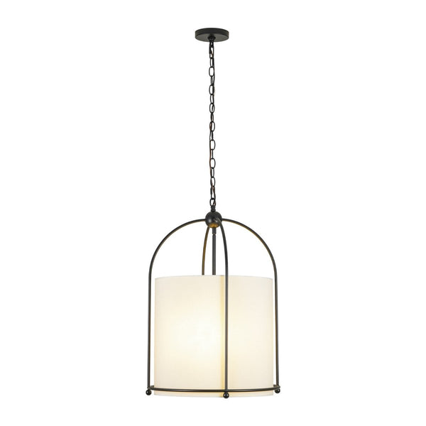 Chandelierias-Transitional 3-Light Cylindrical Linen Arched Metal Lantern Pendant-Pendants-18.1 in-