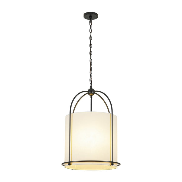 Chandelierias-Transitional 3-Light Cylindrical Linen Arched Metal Lantern Pendant-Pendants-18.1 in-