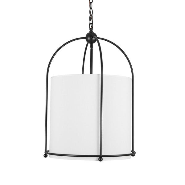 Chandelierias-Transitional 3-Light Cylindrical Linen Arched Metal Lantern Pendant-Pendants-18.1 in-