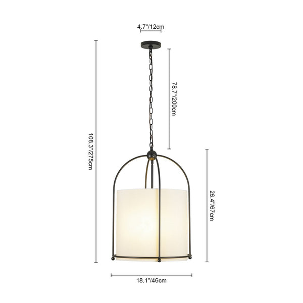 Chandelierias-Transitional 3-Light Cylindrical Linen Arched Metal Lantern Pendant-Pendants-18.1 in-