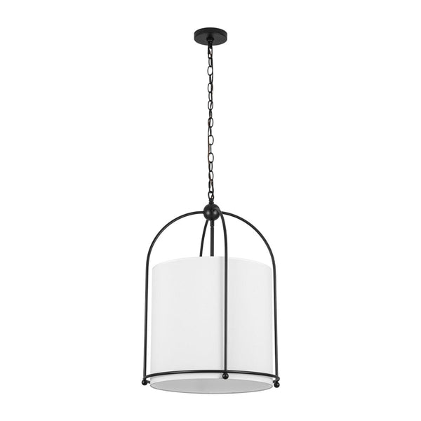 Chandelierias-Transitional 3-Light Cylindrical Linen Arched Metal Lantern Pendant-Pendants-18.1 in-